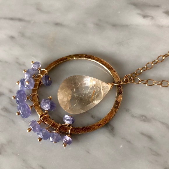 Natural Golden Rutilated Quartz Tanzanite Necklace - Picture 3 of 8